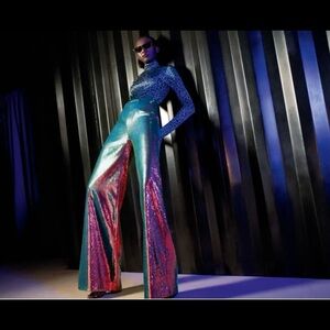 NWT Topshop X Halpern Sequin Wide Leg Trouser Pants Festival Rave Size 2